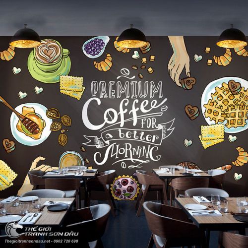Tranh Tường Vẽ Ly Cafe Trang Trí Đẹp