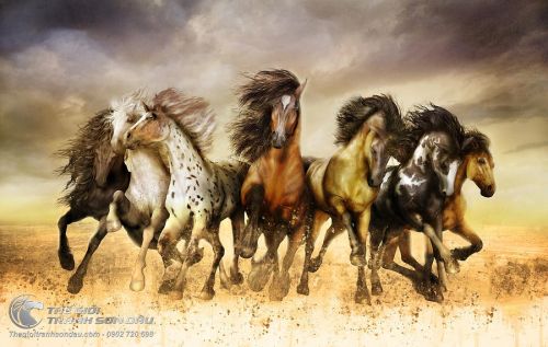 Tranh Vẽ Đàn Ngựa Phi Trên Đồng Cỏ Vàng