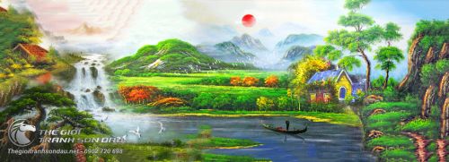 Tranh Vẽ Người Lái Đò Trên Sông Và Đồi Núi Bao La