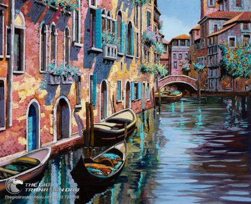 Tranh Vẽ Những Chiếc Thuyền Trên Sông Venice