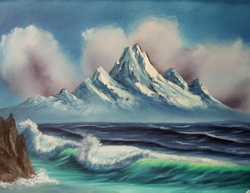 Tranh Vẽ Cảnh Biển Và Núi Tuyết