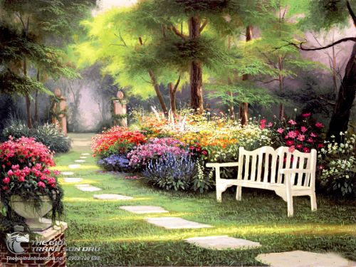Tranh Vẽ Vườn Hoa Màu Sắc Trong Sân Vườn Nhà
