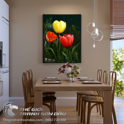 Tranh Vẽ Vườn Hoa Tulip Đỏ Và Vàng